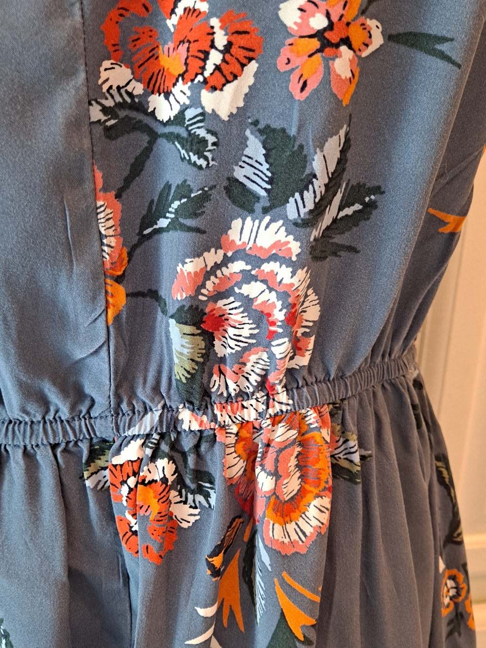 Old Navy M Slate Blue Floral Casual Summer Sleeveless Mini Rayon Dress - Picture 7 of 9
